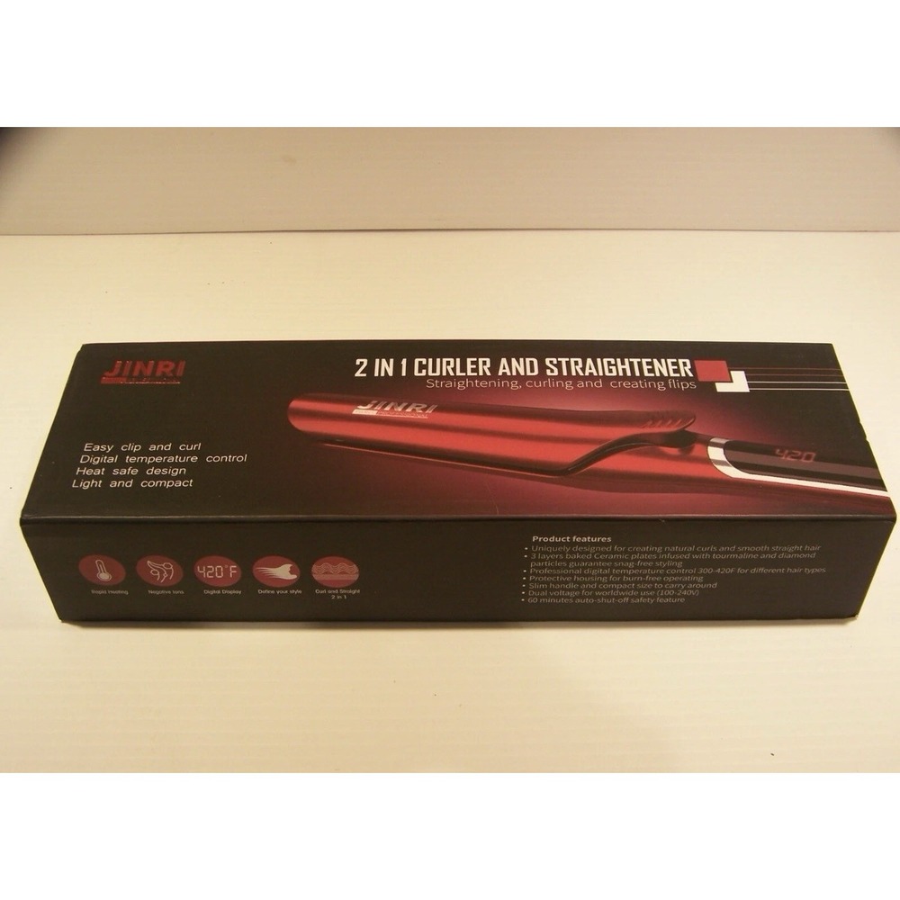 JINRI 2 IN 1 HAIR STRAIGHTENER FLAT IRON & CURLER TITANIUM PLATES DIGITAL